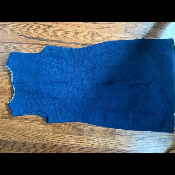 Karl Lagerfeld Paris navy Tweed Mini shift Dress Pearl Chain Sz 6 - Picture 10 of 11